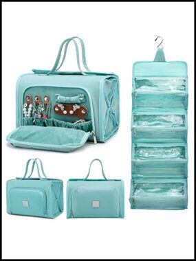 Roll Up Makeup Bag, Hanging Travel Toiletry Organizer with Clear Pouches,
